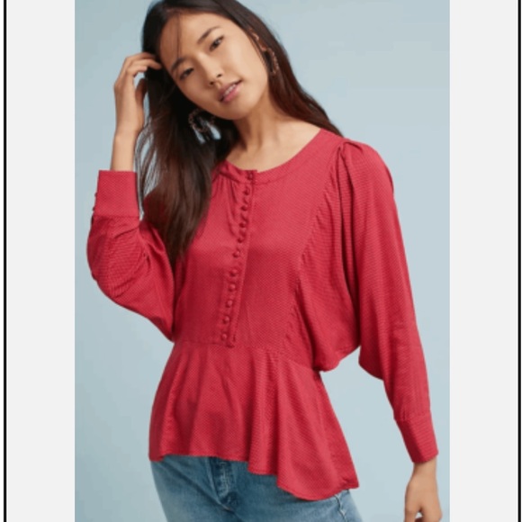 MAEVE ANTHROPOLOGIE RED POLKA DOT BLOUSE - Picture 1 of 11